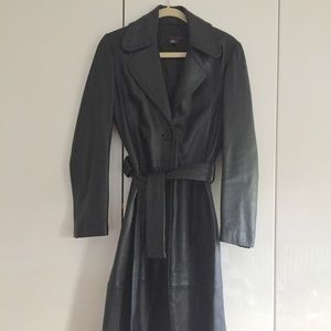 Black leather trench coat